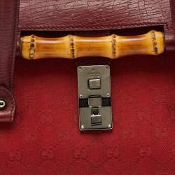 Pre Owned Gucci Red GG Canvas and Leather Bamboo Bullet Bag