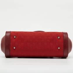 Pre Owned Gucci Red GG Canvas and Leather Bamboo Bullet Bag