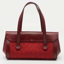 Pre Owned Gucci Red GG Canvas and Leather Bamboo Bullet Bag