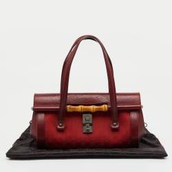 Pre Owned Gucci Red GG Canvas and Leather Bamboo Bullet Bag