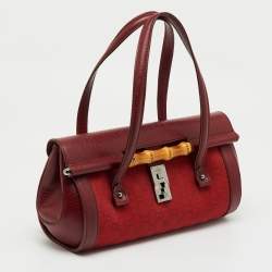 Pre Owned Gucci Red GG Canvas and Leather Bamboo Bullet Bag