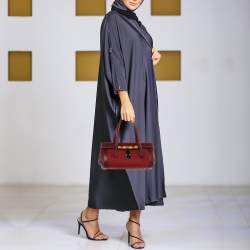 Pre Owned Gucci Red GG Canvas and Leather Bamboo Bullet Bag