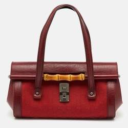Pre Owned Gucci Red GG Canvas and Leather Bamboo Bullet Bag