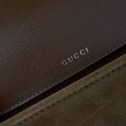Pre Owned Gucci Brown White Mini Shearling Suede 1955 Horsebit Handbag