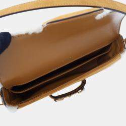 Pre Owned Gucci Brown White Mini Shearling Suede 1955 Horsebit Handbag