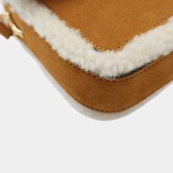Pre Owned Gucci Brown White Mini Shearling Suede 1955 Horsebit Handbag