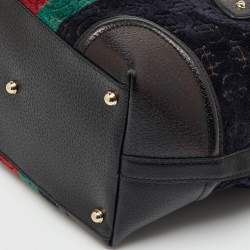 Pre Owned Gucci Multicolor Leather and Velvet Horsebit Embossed Velour Web Treasure Satchel