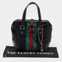 Pre Owned Gucci Multicolor Leather and Velvet Horsebit Embossed Velour Web Treasure Satchel