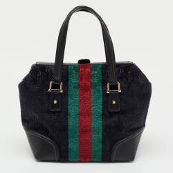 Pre Owned Gucci Multicolor Leather and Velvet Horsebit Embossed Velour Web Treasure Satchel