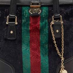 Pre Owned Gucci Multicolor Leather and Velvet Horsebit Embossed Velour Web Treasure Satchel