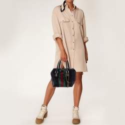 Pre Owned Gucci Multicolor Leather and Velvet Horsebit Embossed Velour Web Treasure Satchel