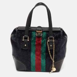 Pre Owned Gucci Multicolor Leather and Velvet Horsebit Embossed Velour Web Treasure Satchel