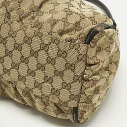 Pre Owned Gucci Brown/Beige GG Canvas and Leather Abbey D-Ring Hobo