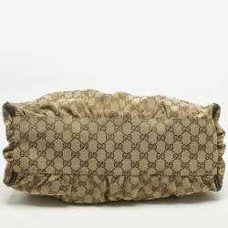 Pre Owned Gucci Brown/Beige GG Canvas and Leather Abbey D-Ring Hobo