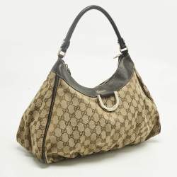Pre Owned Gucci Brown/Beige GG Canvas and Leather Abbey D-Ring Hobo
