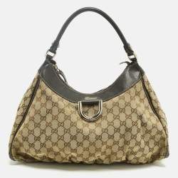 Pre Owned Gucci Brown/Beige GG Canvas and Leather Abbey D-Ring Hobo