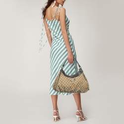 Pre Owned Gucci Brown/Beige GG Canvas and Leather Abbey D-Ring Hobo