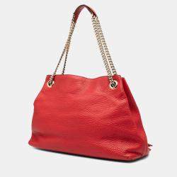 Pre Owned Gucci Red Medium Leather Soho Chain Tote