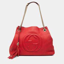 Pre Owned Gucci Red Medium Leather Soho Chain Tote