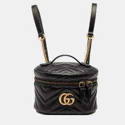 Pre Owned Gucci Black Mini GG Marmont Matelasse Leather Round Backpack
