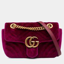 Pre Owned Gucci Purple Small GG Marmont Matelasse Velvet Shoulder Bag