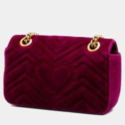 Pre Owned Gucci Purple Small GG Marmont Matelasse Velvet Shoulder Bag