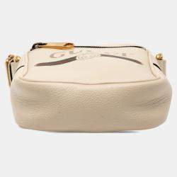 Pre Owned Gucci White Mini Grained Calfskin Logo Crossbody