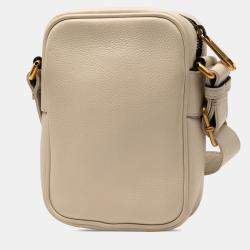 Pre Owned Gucci White Mini Grained Calfskin Logo Crossbody