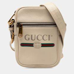 Pre Owned Gucci White Mini Grained Calfskin Logo Crossbody