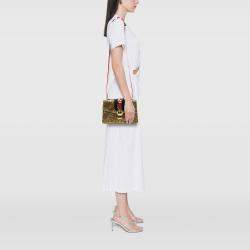 Pre Owned Gucci Gold Small Canvas Brocade Sylvie Satchel