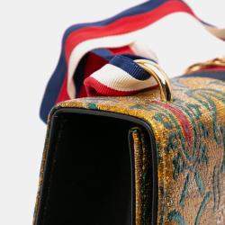 Pre Owned Gucci Gold Small Canvas Brocade Sylvie Satchel