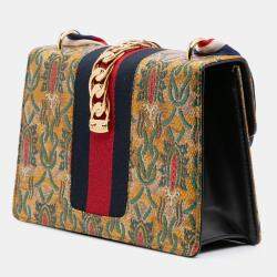 Pre Owned Gucci Gold Small Canvas Brocade Sylvie Satchel