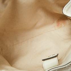 Pre Owned Gucci White Diamante Straw and Leather Medium Sukey Tote