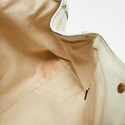 Pre Owned Gucci White Diamante Straw and Leather Medium Sukey Tote