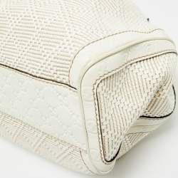 Pre Owned Gucci White Diamante Straw and Leather Medium Sukey Tote