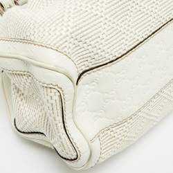 Pre Owned Gucci White Diamante Straw and Leather Medium Sukey Tote