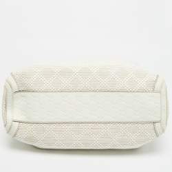 Pre Owned Gucci White Diamante Straw and Leather Medium Sukey Tote