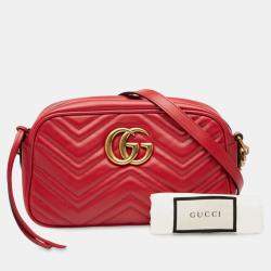 Pre Owned Gucci Red Small GG Marmont Matelasse Leather Crossbody
