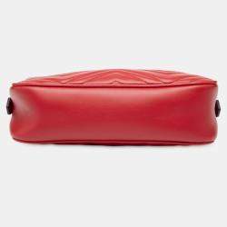 Pre Owned Gucci Red Small GG Marmont Matelasse Leather Crossbody