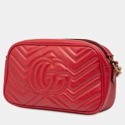 Pre Owned Gucci Red Small GG Marmont Matelasse Leather Crossbody