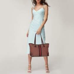 Pre Owned Gucci Red GG Canvas and Leather Medium Web Ophidia Tote