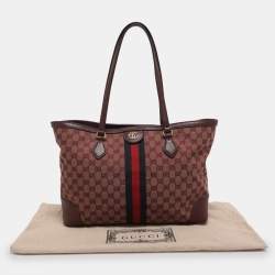 Pre Owned Gucci Red GG Canvas and Leather Medium Web Ophidia Tote