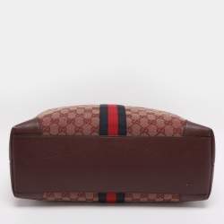 Pre Owned Gucci Red GG Canvas and Leather Medium Web Ophidia Tote