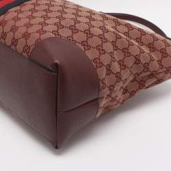 Pre Owned Gucci Red GG Canvas and Leather Medium Web Ophidia Tote