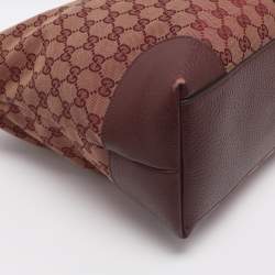 Pre Owned Gucci Red GG Canvas and Leather Medium Web Ophidia Tote