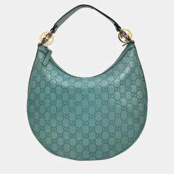 Pre Owned Gucci Light Blue Guccissima GG Hobo Handbag
