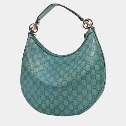 Pre Owned Gucci Light Blue Guccissima GG Hobo Handbag
