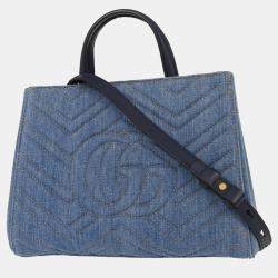 Pre Owned Gucci Blue Denim Marmont 2way Handbag