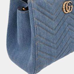 Pre Owned Gucci Blue Denim Marmont 2way Handbag