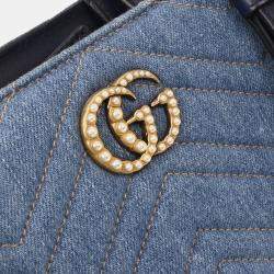 Pre Owned Gucci Blue Denim Marmont 2way Handbag